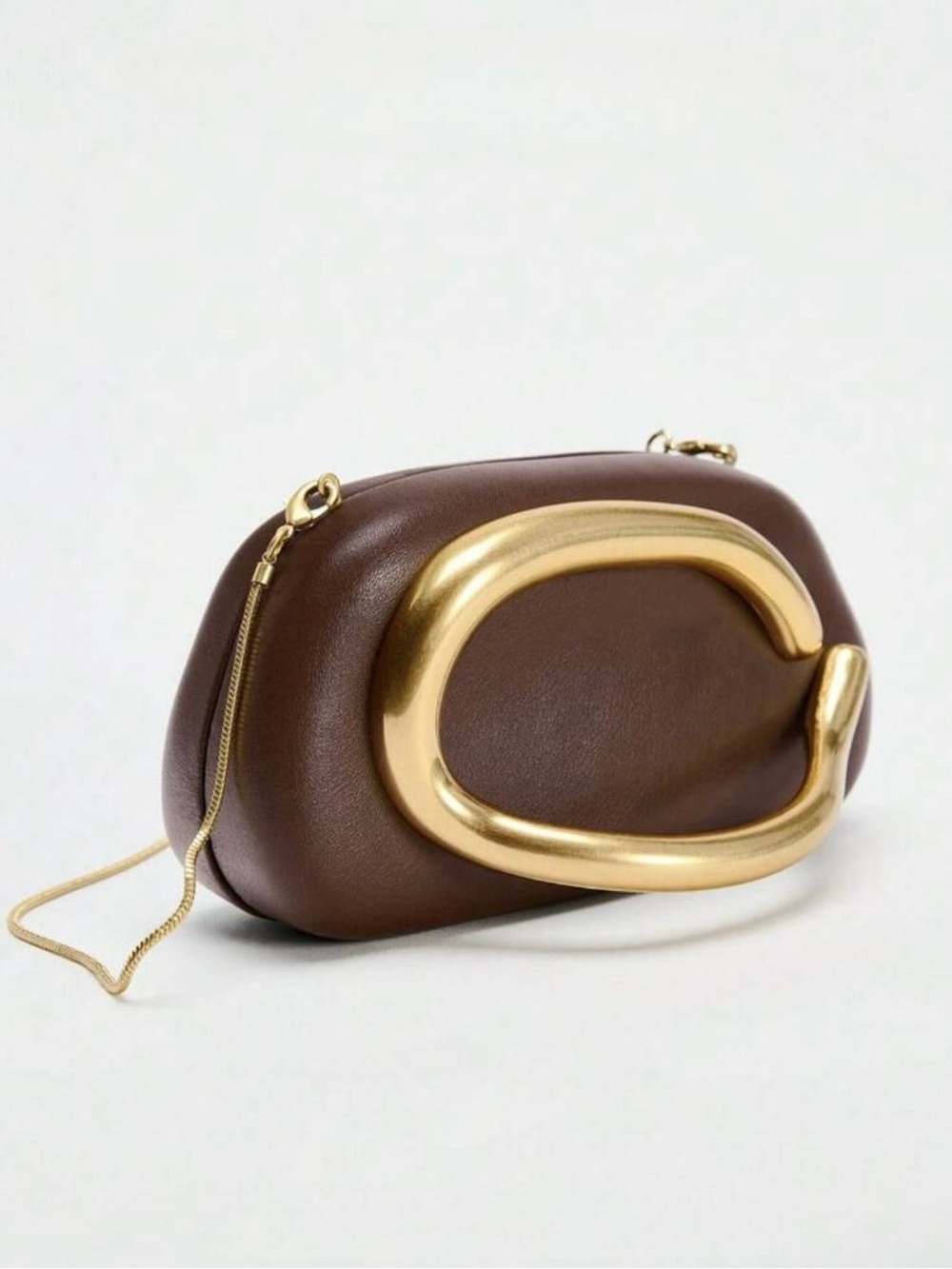 Brown Leather Crossbody Bag with Gold Accent